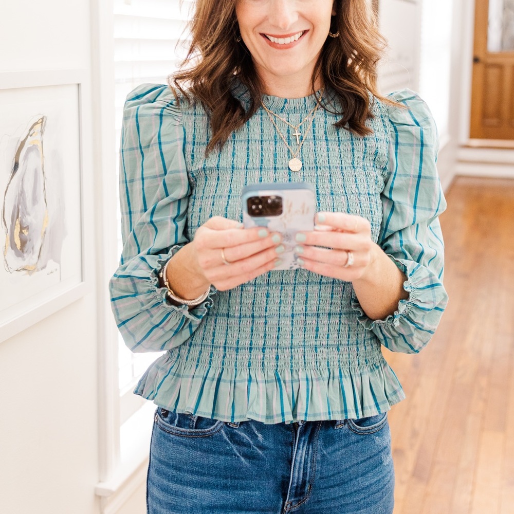 Wonder Nation Girls Smocked Plaid Woven Top Blouse Medium 7/8 Large 10/12